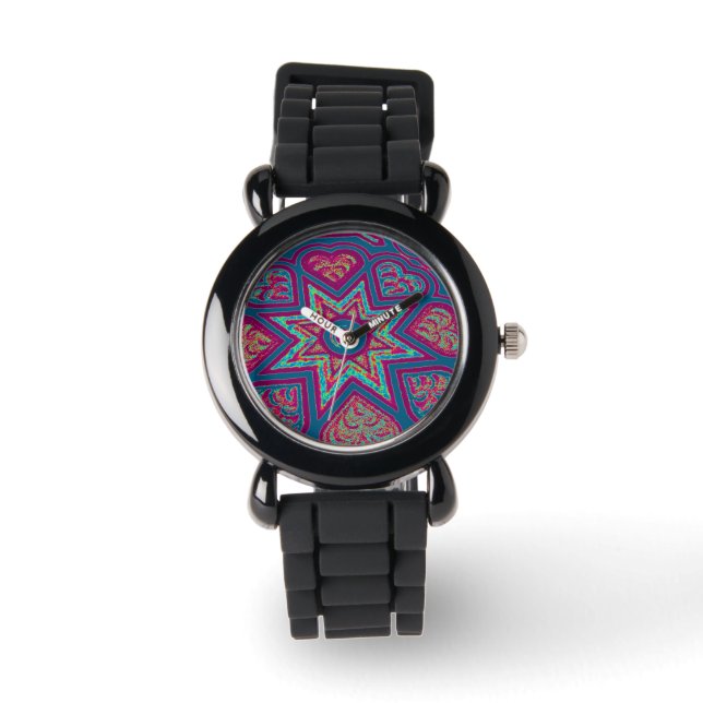 Reloj De Pulsera Blue & Red Hearts and Stars Watch (Anverso)
