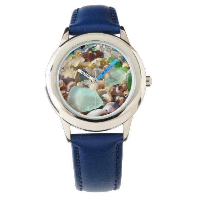 Reloj De Pulsera Blue Seaglass observa conchas de vidrio marino per (Anverso)