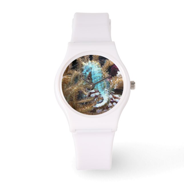 Reloj De Pulsera Blue Seahorse White Silicone Watch (Anverso)