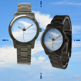 Reloj De Pulsera Blue Sky Swirling White Cloud Photography