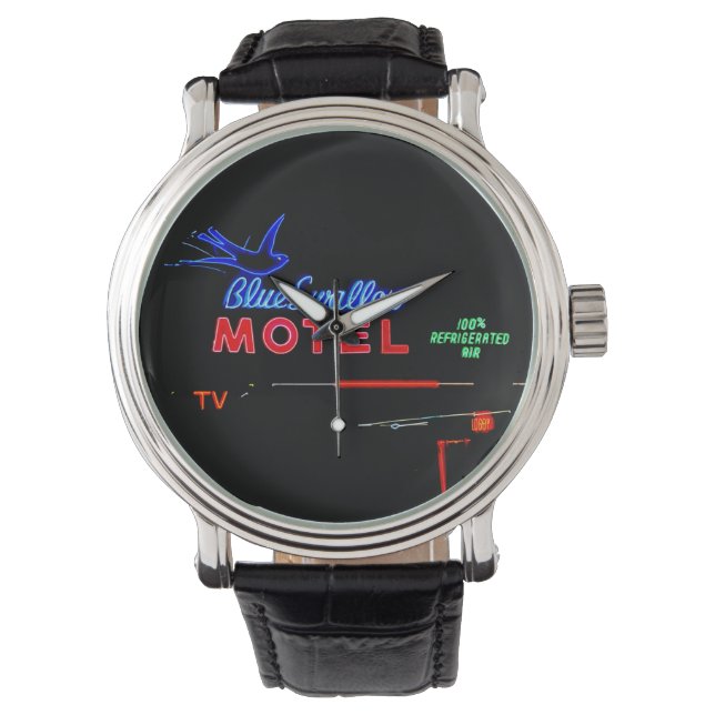 Reloj De Pulsera Blue Swallow Motel Neon Rótulo, Ruta 66, Nuevo Méx (Anverso)