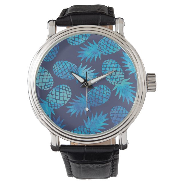Reloj De Pulsera Blue Tie Dye Pineapples (Anverso)