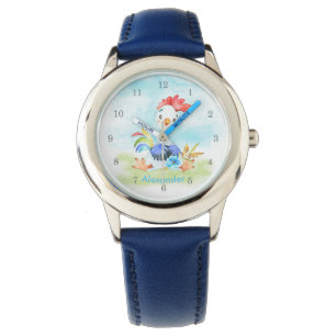 Reloj De Pulsera Blue Watercolor Little Rooster