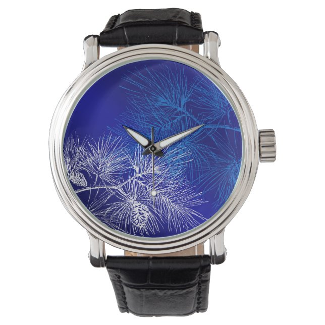 Reloj De Pulsera Blue White Winter Pine Watch (Anverso)