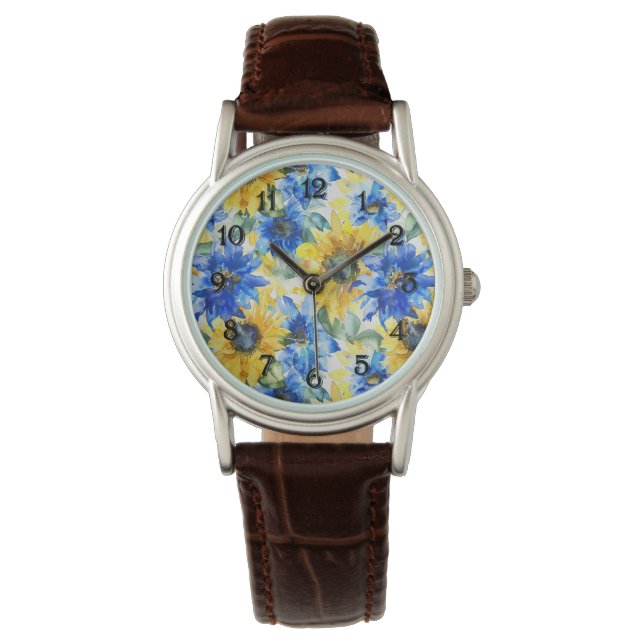Reloj De Pulsera Blue Yellow Sunflowers (Anverso)