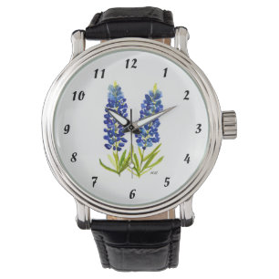 Reloj De Pulsera Bluebonnets Texas State Flowe Lupine Watercolor