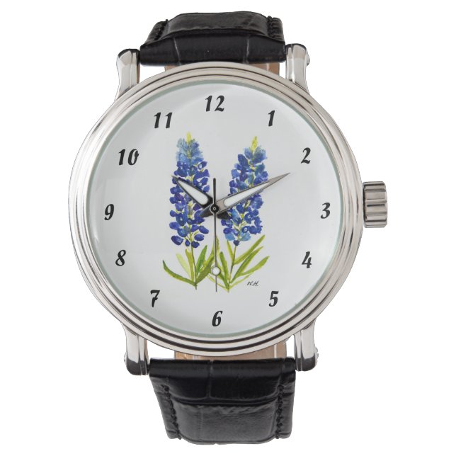 Reloj De Pulsera Bluebonnets Texas State Flowe Lupine Watercolor (Anverso)