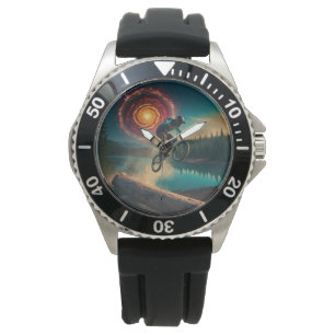 Reloj De Pulsera BMX Rider a orillas de un lago forestal