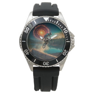 Reloj De Pulsera BMX Rider a orillas de un lago forestal