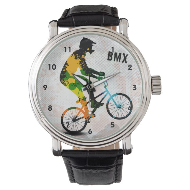 Reloj De Pulsera BMX Rider en Plantas de pintura abstracta SQ con T (Anverso)