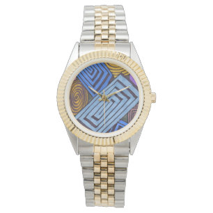 Reloj De Pulsera Bobinas egipcias, espirales rectangulares en azul,