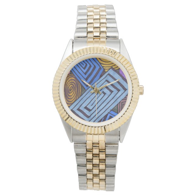 Reloj De Pulsera Bobinas egipcias, espirales rectangulares en azul, (Anverso)