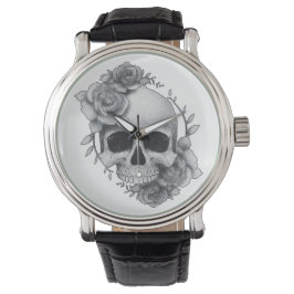 Reloj De Pulsera Boceto de Calavera y Rosas