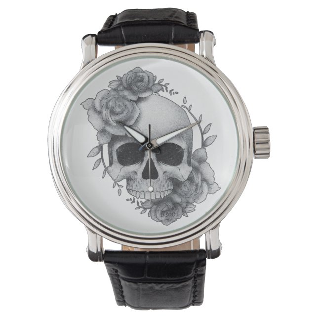 Reloj De Pulsera Boceto de Calavera y Rosas (Anverso)