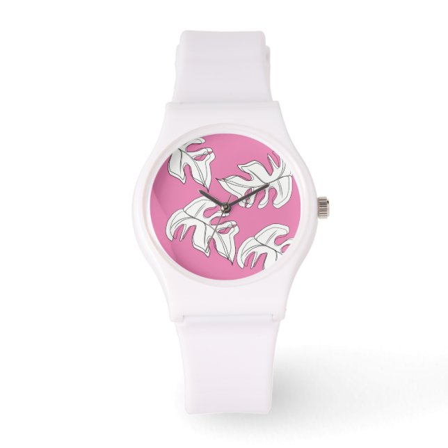 Reloj De Pulsera Boda Botánica Monstera Blanco Negro (Anverso)