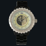 Reloj De Pulsera Boda de diamantes bonito con foto de color amarill<br><div class="desc">Este elegante reloj personalizado tiene un aspecto de anillo boda de diamantes. La banda dorada forma un círculo con números de reloj de plata alrededor del exterior, el "12" reemplazado por la imagen de un diamante. Todo se destaca audazmente en un fondo amarillo claro (ver variaciones de color bajo "Bodas"...</div>