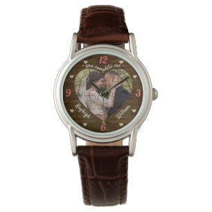 Reloj De Pulsera Boda del rompecabezas del corazón. Foto Rústica, m