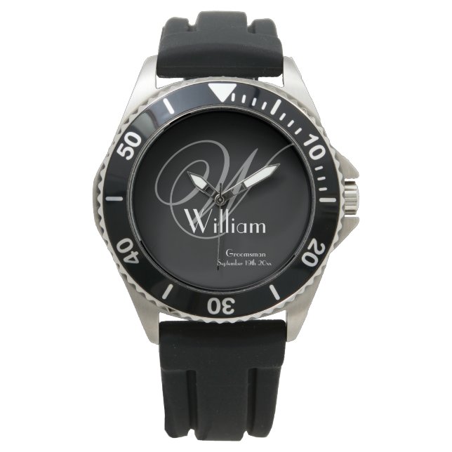 Reloj De Pulsera Boda Groomsman Regalo Guay Monograma Classic Sport (Anverso)
