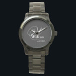 Reloj De Pulsera Boda Groomsman Regalo Monograma moderno Guay Negro<br><div class="desc">Boda Groomsman Regalo Moderno Monograma Guay Black Sportsman's Watch. Haga clic en Personalizar esta plantilla para personalizar con el primer, el nombre y la fecha del monograma de forma rápida y sencilla. El boda Groomsman Gift Modern Monograma Guay Black Watch, forma parte de la colección de regalos Groomsman de esta...</div>