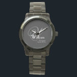 Reloj De Pulsera Boda Groomsman Regalo Monograma moderno Guay Negro<br><div class="desc">Boda Groomsman Regalo Moderno Monograma Guay Black Sportsman's Watch. Haga clic en Personalizar esta plantilla para personalizar con el primer, el nombre y la fecha del monograma de forma rápida y sencilla. El boda Groomsman Gift Modern Monograma Guay Black Watch, forma parte de la colección de regalos Groomsman de esta...</div>