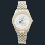 Reloj De Pulsera Boda Madre De La Moda De Monograma De Regalo De Gr<br><div class="desc">Fiesta Nupcial Regalos Boda Madre Del Monograma De Regalo Groom Y Elegante Reloj De Moda Personalizado(. Haga clic en personalizar esta plantilla para personalizar con la inicial del monograma, el nombre y la fecha del boda de forma rápida y sencilla. El reloj de Moda Monograma Madre boda del regalo de...</div>