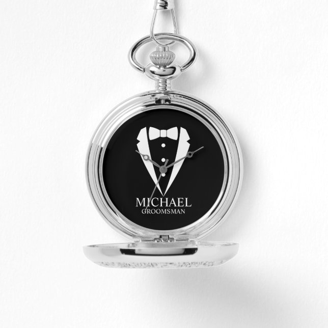 Reloj De Pulsera Boda negro Tuxedo Suit Groomsmen personalizado (Anverso)