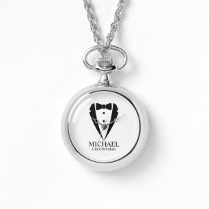 Reloj De Pulsera Boda negro Tuxedo Suit Groomsmen personalizado