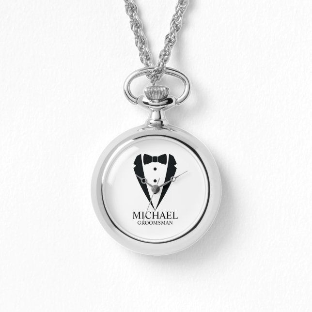 Reloj De Pulsera Boda negro Tuxedo Suit Groomsmen personalizado (Anverso)