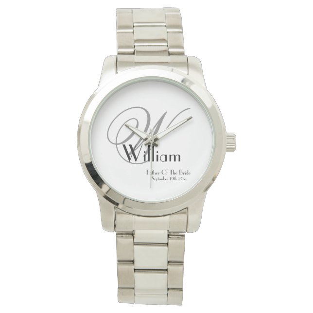Reloj De Pulsera Boda Padre De La Novia Regalo Monograma Clásico (Anverso)
