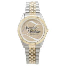 Reloj De Pulsera Boda Rústico Elegante Monograma Vintage Burlap