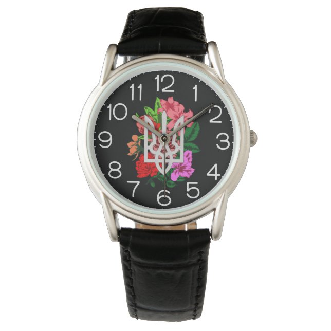 Reloj De Pulsera Bodegón botánico y tridente ucraniano tryzub (Anverso)