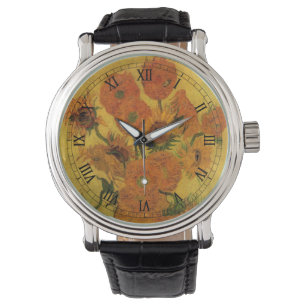 Reloj De Pulsera Bodegón de Vincent van Gogh Jarrón con 15 girasole