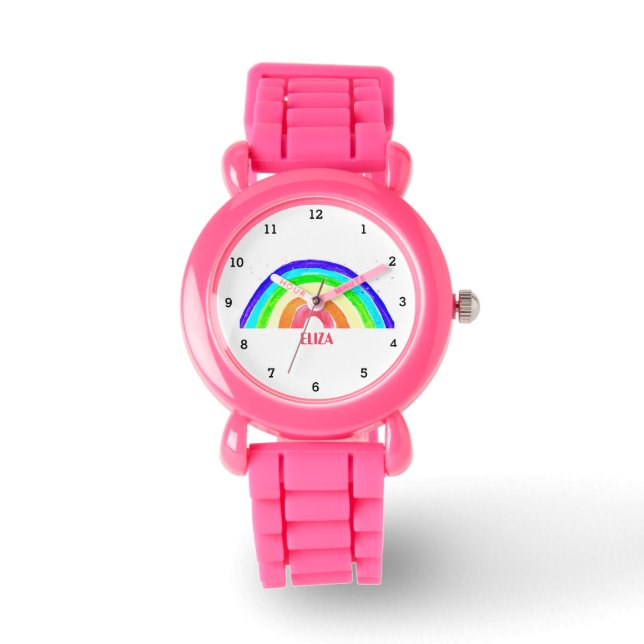 Reloj De Pulsera Boho Arcoiris Acuarela Cute Chicas Niños Rosa Obse (Anverso)