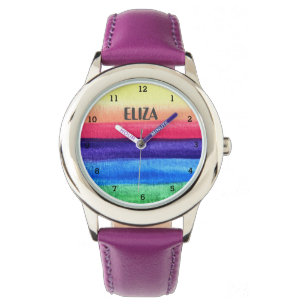 Reloj De Pulsera Boho Arcoiris Acuarela Cute Chicas Niños Rosa Obse