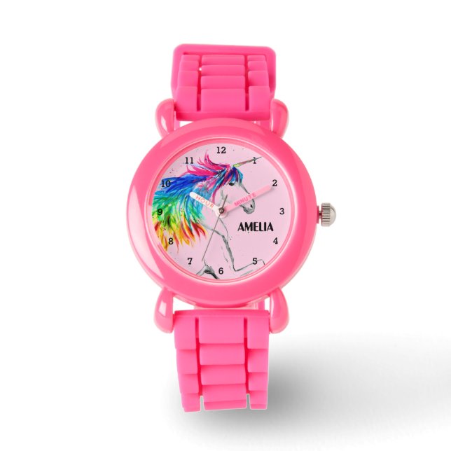 Reloj De Pulsera Boho arcoíris mágicos Chicas unicornio rosa (Anverso)
