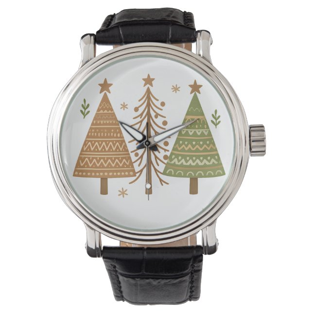 Reloj De Pulsera Boho Christmas Trees Neutral Holiday Style (Anverso)