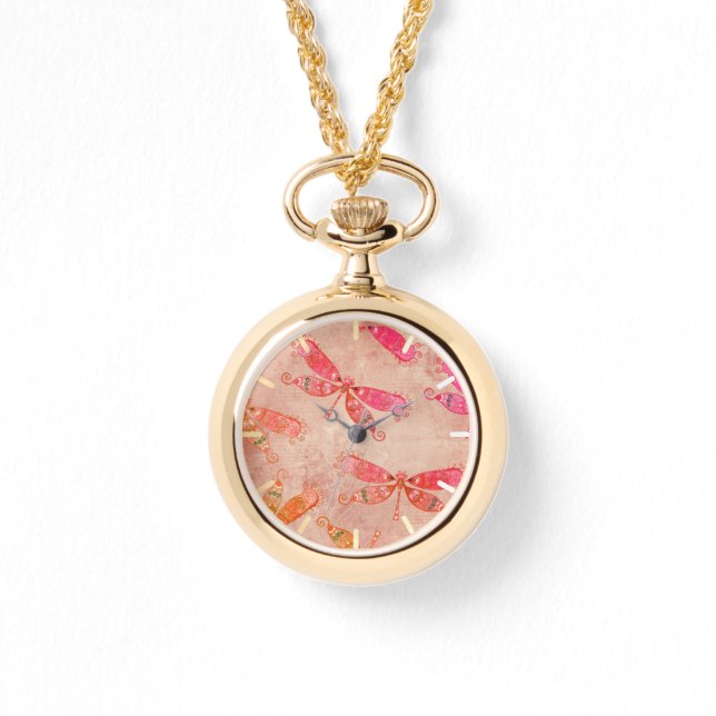 Reloj De Pulsera Boho Dragonflies en rosa (Anverso)