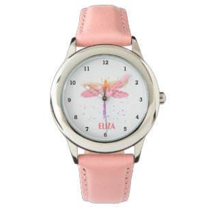 Reloj De Pulsera Boho Dragonfly acuarela Chicas Cuadros rosados Pas