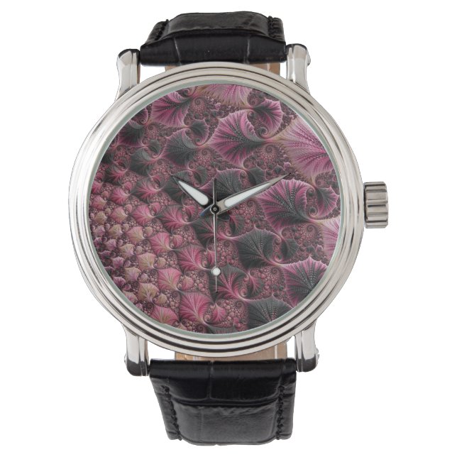 Reloj De Pulsera Boho Funky Ecléctico Rosa Negro Resumen Fractal (Anverso)