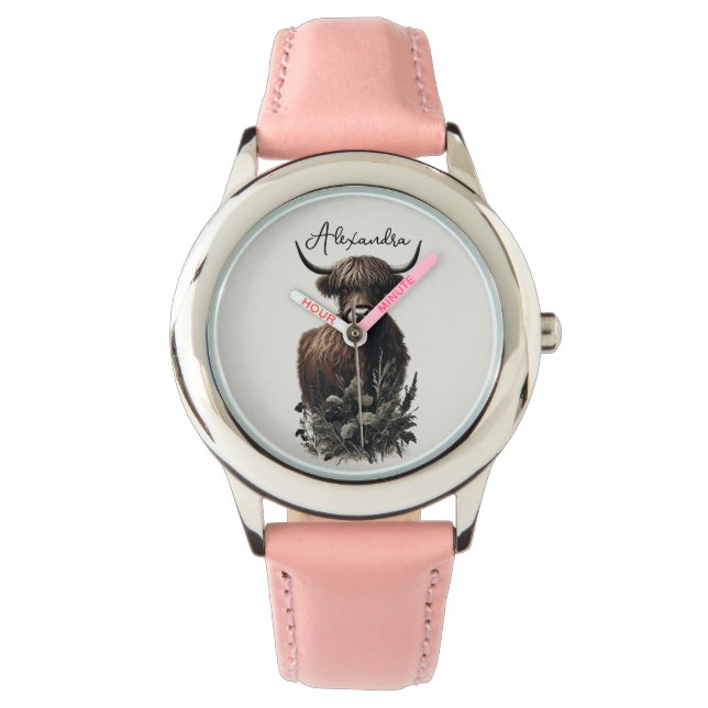 Reloj De Pulsera Boho Highland Cow (Anverso)