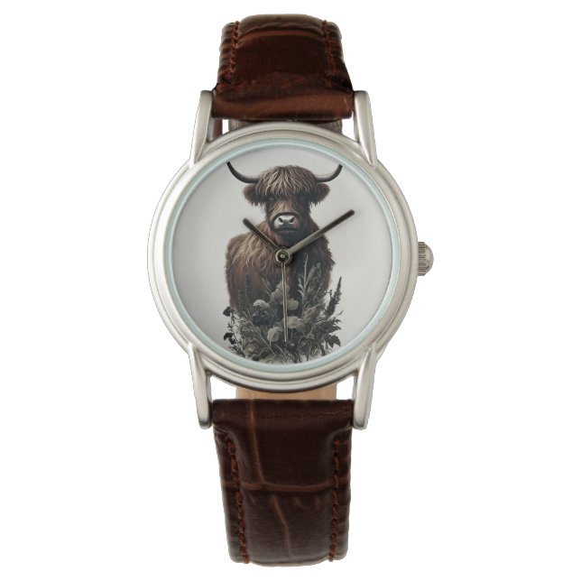 Reloj De Pulsera Boho Highland Cow (Anverso)