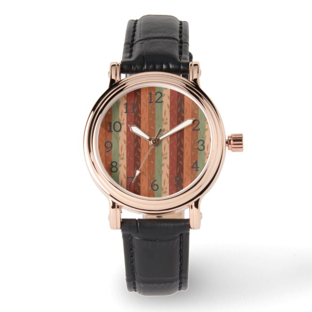 Reloj De Pulsera Boho Leaf Pattern – Rustic Botanical Design (Anverso)