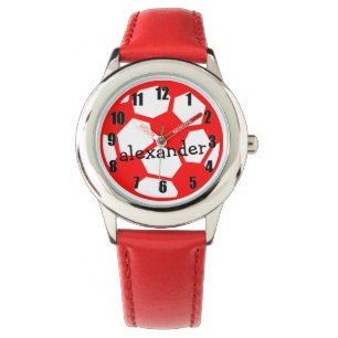 Reloj De Pulsera Bola y nombre de fútbol roja