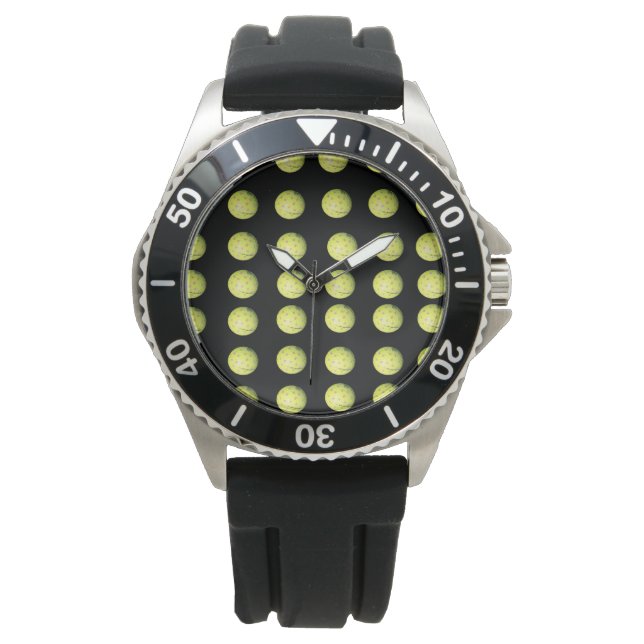Reloj De Pulsera Bolas De Golf Amarillas En Negro, (Anverso)