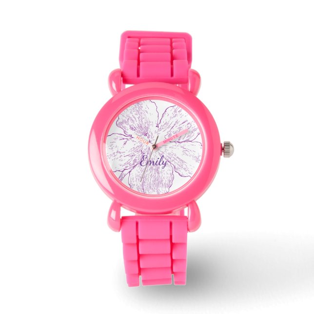 Reloj De Pulsera ​Bold Pink Silicone Floral Kids Personalized (Anverso)
