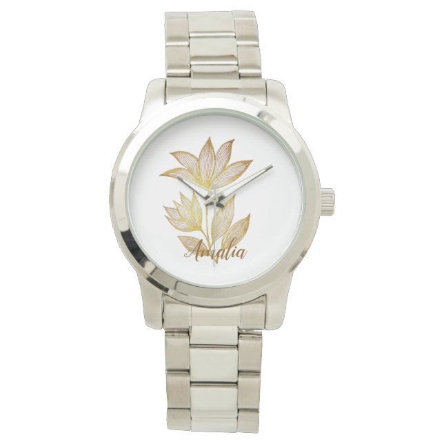 Reloj De Pulsera Bold Silver & Gold Signature Floral Watch (Anverso)