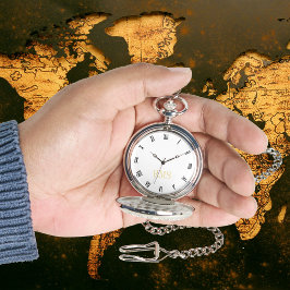 Reloj De Pulsera Bolsillo plateado monograma dorado clásico