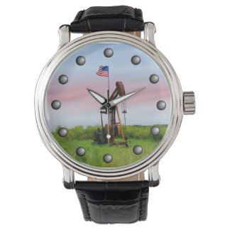 Reloj De Pulsera Bomba de petróleo con bandera estadounidense