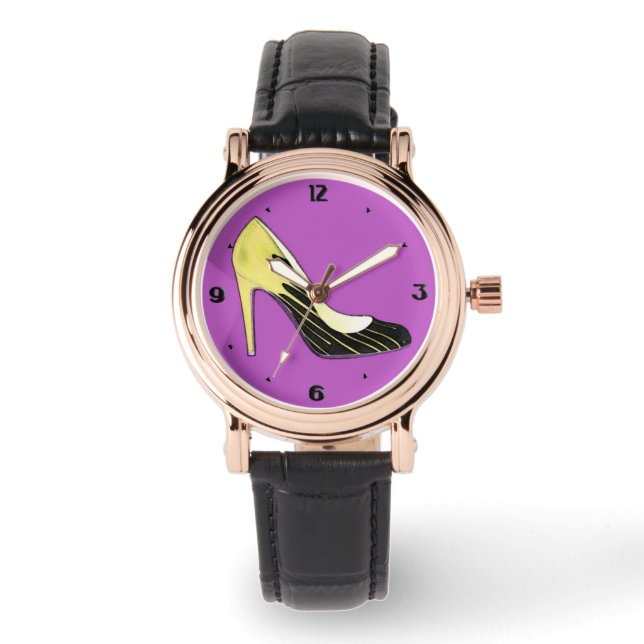 Reloj De Pulsera Bomba de tiletto, amarilla sobre púrpura (Anverso)