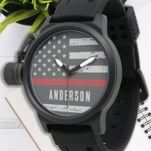 Reloj De Pulsera Bombero de bandera fina y personalizada